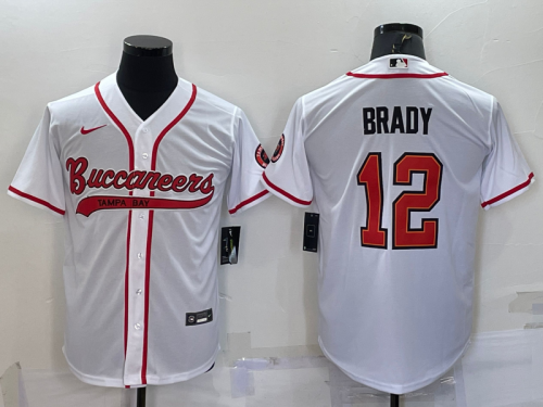 Tampa Bay Buccaneers 12 Tom Brady Baseball Jersey White
