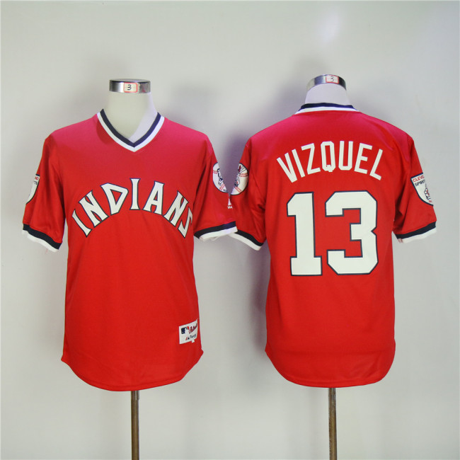 Cleveland indians 13 Omar Vizquel Baseball Jersey Red Retro