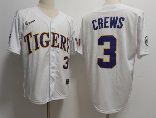 LSU Tigers 3 Dylan Crews College Baseball Jersey White