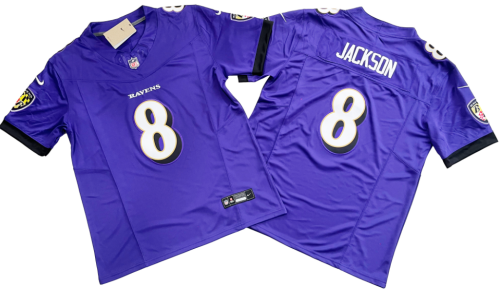 Baltimore Ravens 8 Lamar Jackson Football Jersey Purple Three Dynasties