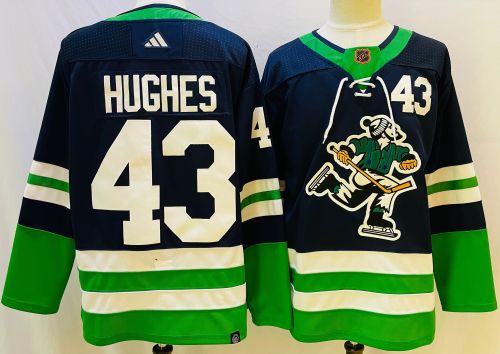 Adidas Vancouver Canucks 43 Quinn Hughes Ice Hockey Jersey Blue