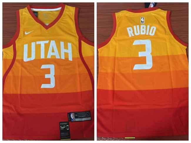 Nike Utah Jazz 3 Ricky Rubio Basketball Jersey Orange City Edition