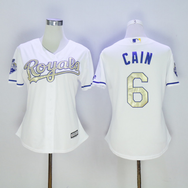 Women Kansas City Royals 6 Lorenzo Cain Baseball Jersey White Champion