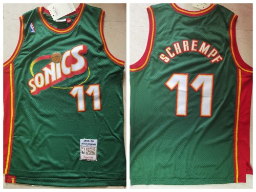 Seattle Super Sonics 11 Detlef Schrempf Basketball Jersey Green Retro