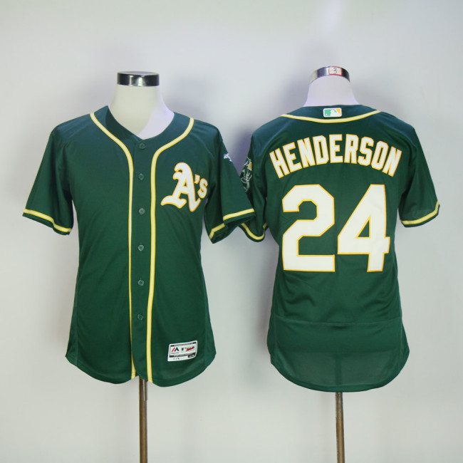 Oakland Athletics 24 Rickey Henderson Flexbase Baseball Jersey Green