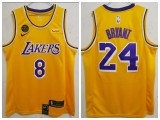 Nike Los Angeles Lakers 8 and 24 Kobe Bryant Basketball Jersey Yellow city edition with KB mark