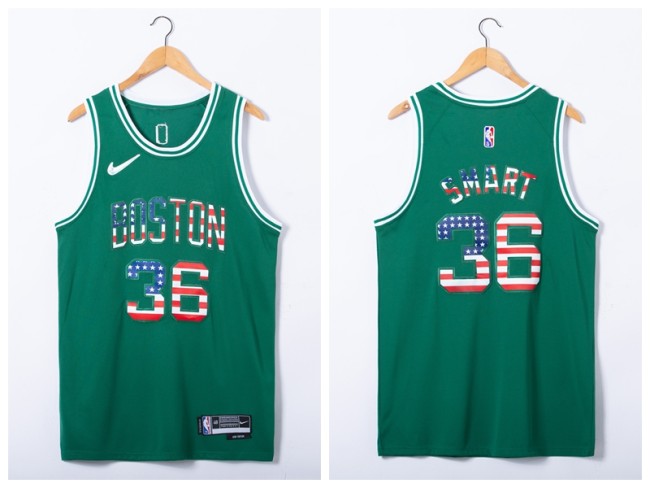 Nike Boston Celtics 36 Marcus Smart Basketball Jersey Green 75th Anniversary Flag Edition