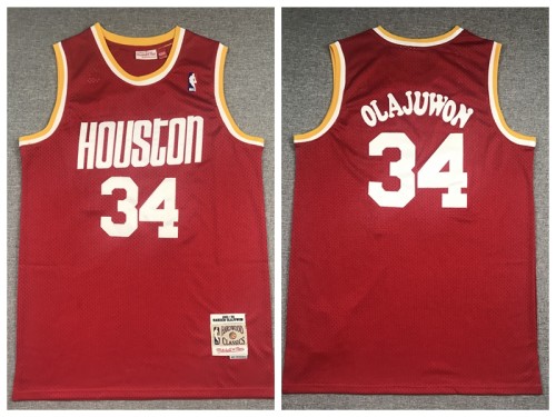 Houston Rockets 34 Hakeem Olajuwon Basketball Jersey Red Retro