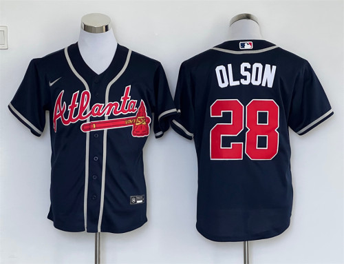 Nike Atlanta Braves 28 Matt Olson Baseball Jersey Navy Blue