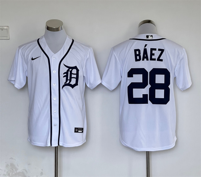 Nike Detroit Tigers 28 Javi Baez Baseball Jersey White