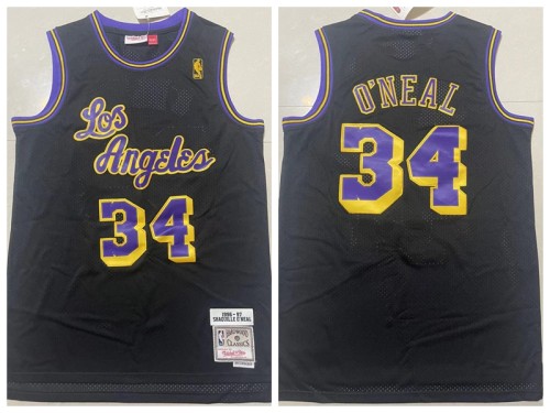 Los Angeles Lakers 34 Shaquille O'Neal Basketball Jersey Black Retro