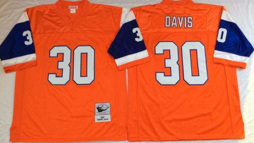 Denver Broncos 30 Terrell Davis Football Jersey Orange Retro