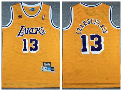 Los Angeles Lakers 13 Wilt Chamberlain Basketball Jersey Yellow Retro