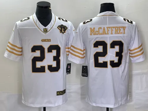 San Francisco 49ers 23 Christian McCaffrey Football Jersey White retro gold