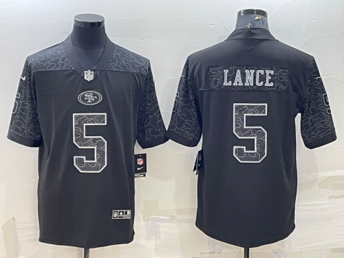 San Francisco 49ers 5 Trey Lance Football Jersey Black Reflector