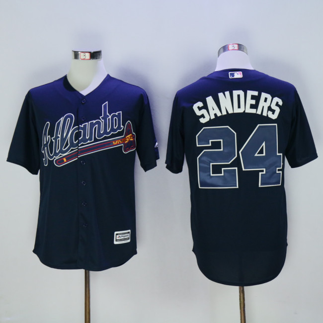 Atlanta Braves 24 Deion Sanders Baseball Jersey Navy Blue