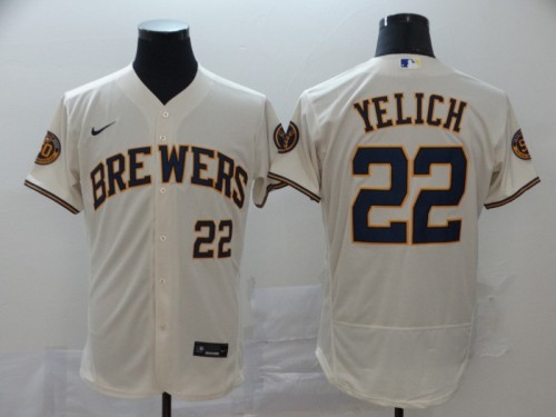 Nike Milwaukee Brewers 22 Christian Yelich Flexbase Baseball Jersey Beige