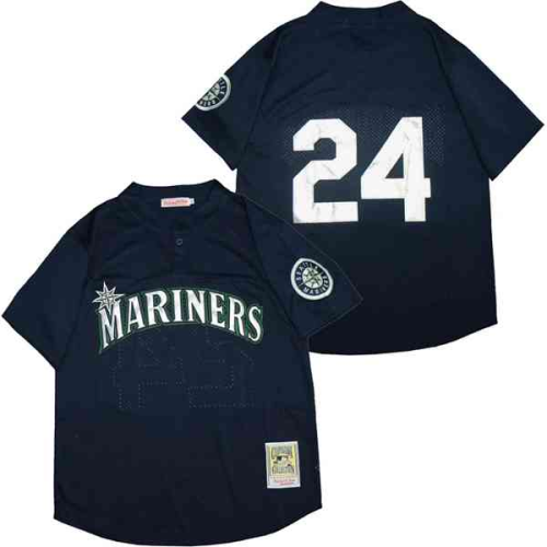 Seattle Mariners 24 Ken Griffey Baseball Jersey Black retro net eye