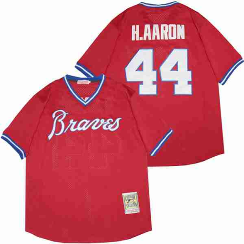 Atlanta Braves 44 Hank Aaron Baseball Jersey Red 1980 retro BP Edition