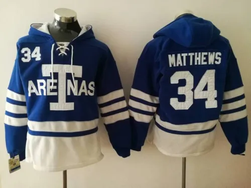 New Classic Toronto Maple Leafs 34 Auston Matthews Ice Hoodies Hockey Jersey Blue