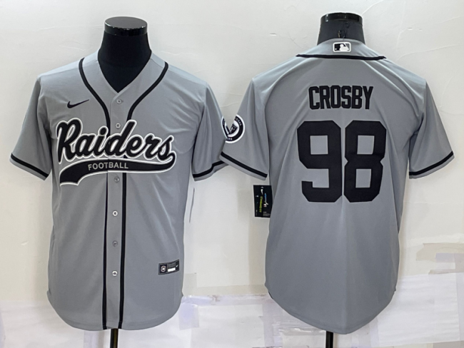 Oakland Raiders 98 Sidney Crosby Baseball Jersey Gray
