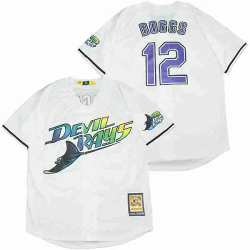 Tampa Bay Rays 12 Wade Boggs Baseball Jersey White Retro