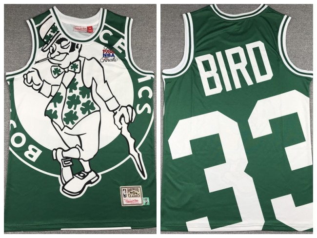 Boston Celtics 33 Larry Bird Basketball Jersey Green M & N bigface printing