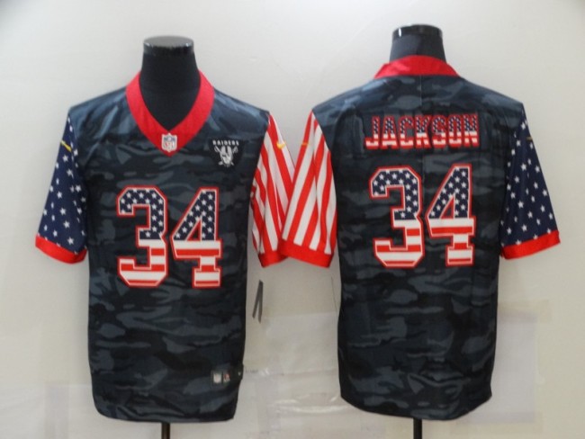 Oakland Raiders 34 Bo Jackson Football Jersey Legend Camo flag