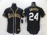 Nike Seattle Mariners 24 Ken Griffey Flexbase Baseball Jersey Black gold