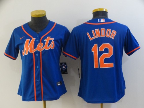 Women Nike New York Mets 12 Francisco Lindor Baseball Jersey Blue