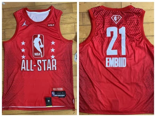 All star Jordan Philadelphia 76ers 21 Joel Embiid Basketball Jersey Red