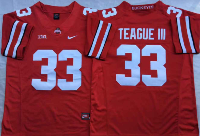 Ohio State 33 Master Teague III College Football Jersey Red