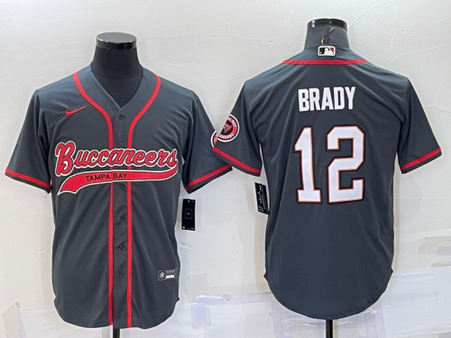 Tampa Bay Buccaneers 12 Tom Brady Baseball Jersey Navy Gray