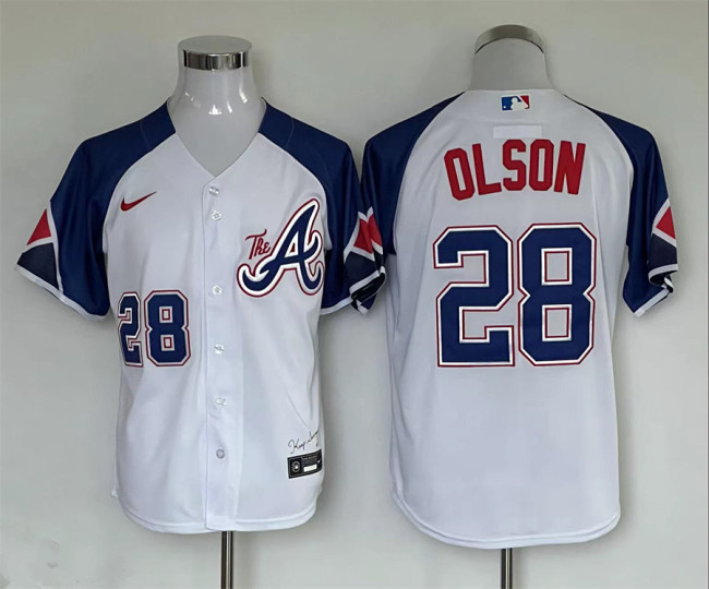 Nike Atlanta Braves 28 Matt Olson Baseball Jersey White City Edition