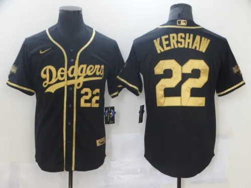 Nike Los Angeles Dodgers 22 Clayton Kershaw Baseball Jersey Black gold Fans