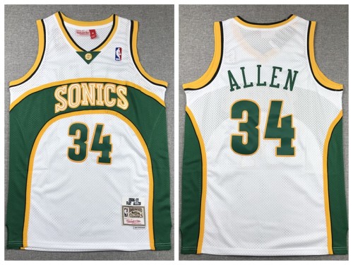 Seattle Super Sonics 34 Ray Allen Basketball Jersey White Retro
