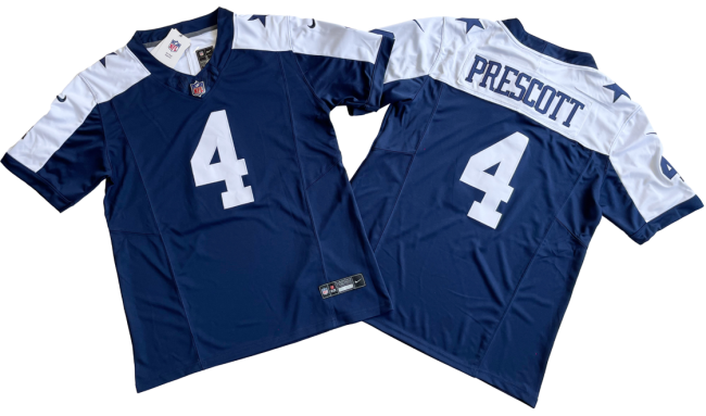 Dallas Cowboys 4 Dak Prescott Football Jersey Navy Blue Three Dynasties