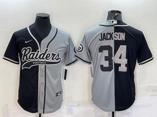 Oakland Raiders 34 Bo Jackson Baseball Jersey Black And Gray