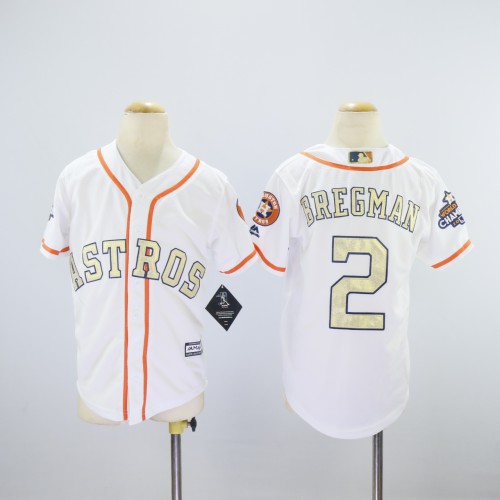 Youth Houston Astros 2 Alex Bregman Baseball Jersey Fans White Golden word