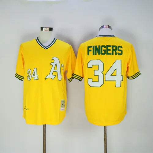 Oakland Athletics 34 Rollie Fingers Baseball Jersey Yellow Retro