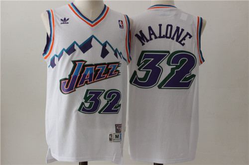 Utah Jazz 32 Karl Malone Basketball Jersey White Retro