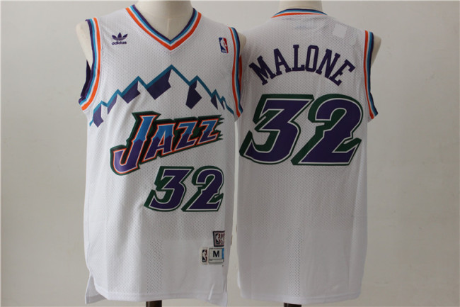 Utah Jazz 32 Karl Malone Basketball Jersey White Retro