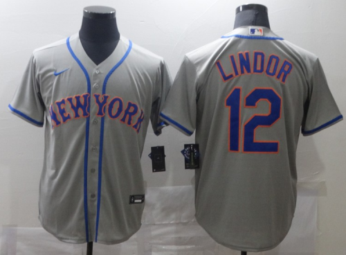 Nike New York Mets 12 Francisco Lindor Baseball Jersey Gray