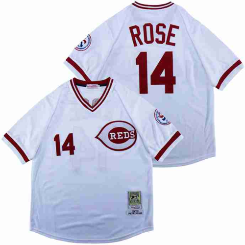 Cincinnati Reds 14 Pete Rose Baseball Jersey White Retro