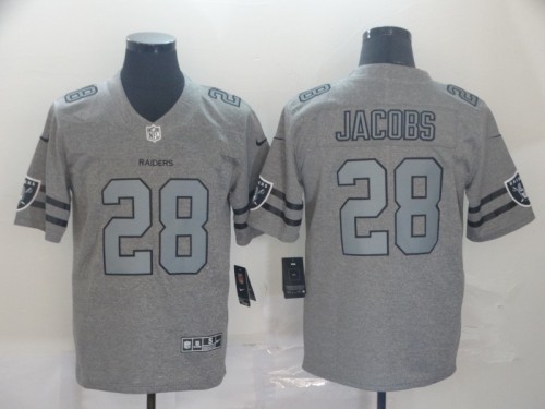 Oakland Raiders 28 Josh Jacobs Football Jersey Legend Flax Gray