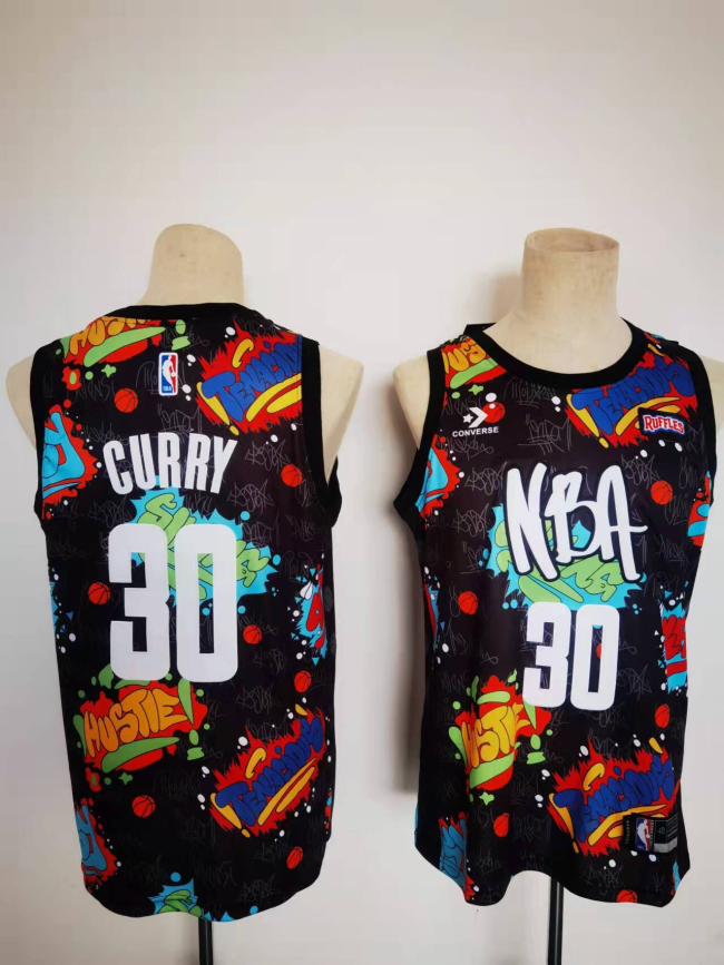 Golden State Warrior 30 Stephen Curry Basketball Jersey All Star Street Art Edition