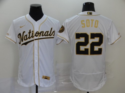 Nike Washington Nationals 22 Juan Soto Flexbase Baseball Jersey White Retro gold character