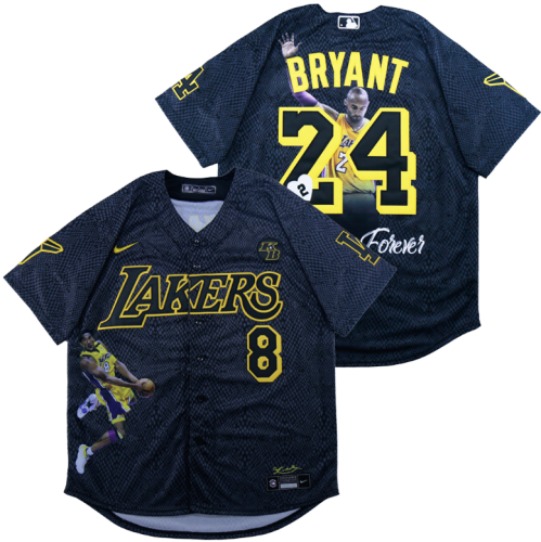 Nike Los Angeles Dodgers 8 and 24  Kobe Bryant Baseball Jersey Black Snake skin