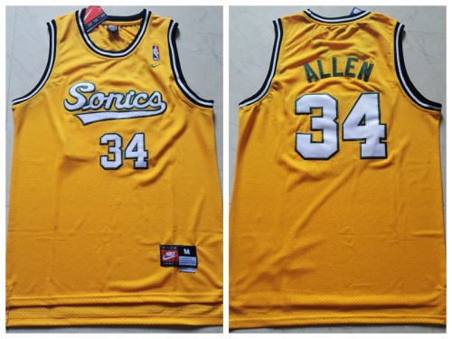 Seattle Super Sonics 34 Ray Allen Basketball Jersey Yellow Retro