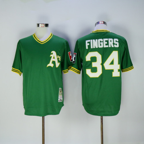Oakland Athletics 34 Rollie Fingers Baseball Jersey Green Retro